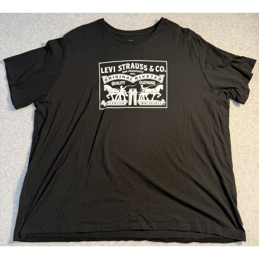 Levi's Two Horse Pull Logo Graphic T-Shirt Black Men's Size 3XL 100% Cotton